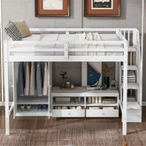 Bellemave® Full Size Loft Bed with Wardrobe,Low Storage Table and Storage Staircase - Bellemave